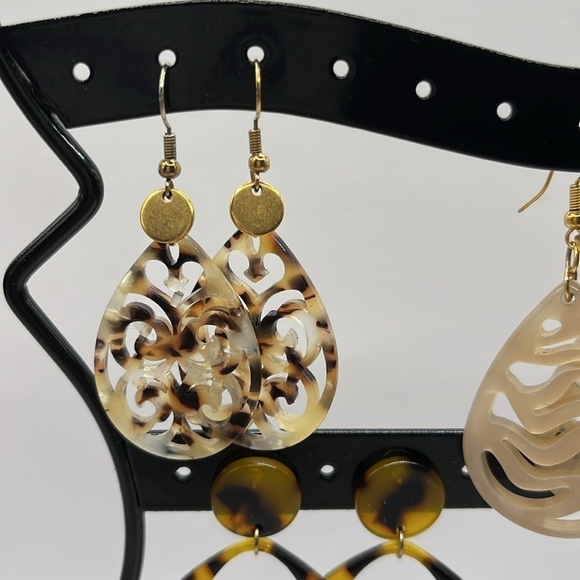 Earrings Resin 5 Pairs Brown Beige Black White Neutral Summer Earrings - Picture 3 of 15